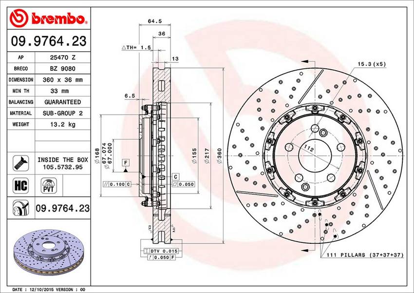 Mercedes Brembo Disc Brake Rotor - Front (360mm) 2194210212